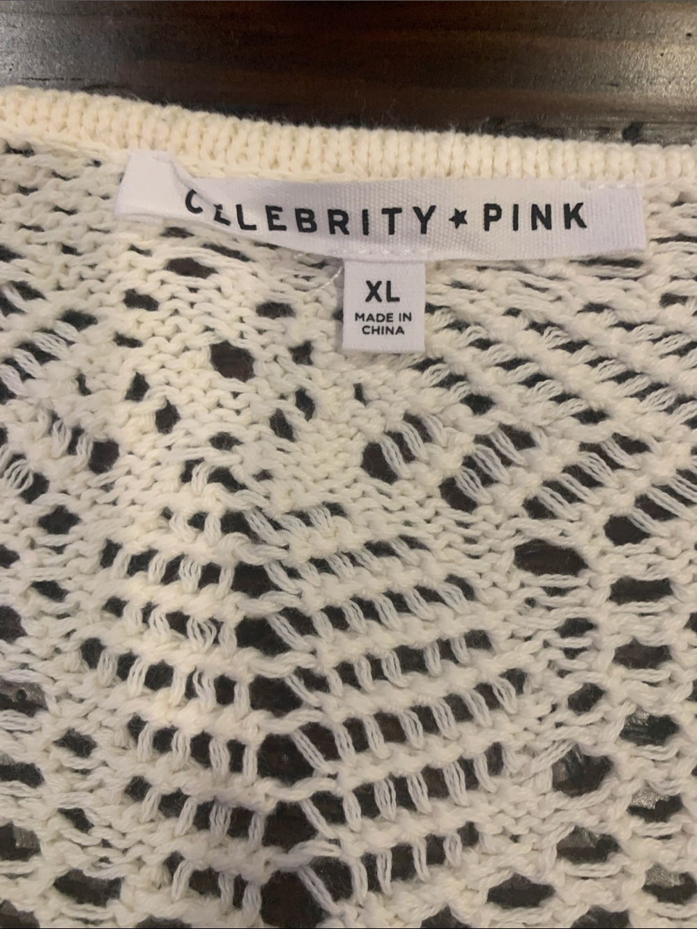 Celebrity Pink Open Crochet Tie-Front Cardigan in Cream - Picture 3 of 5